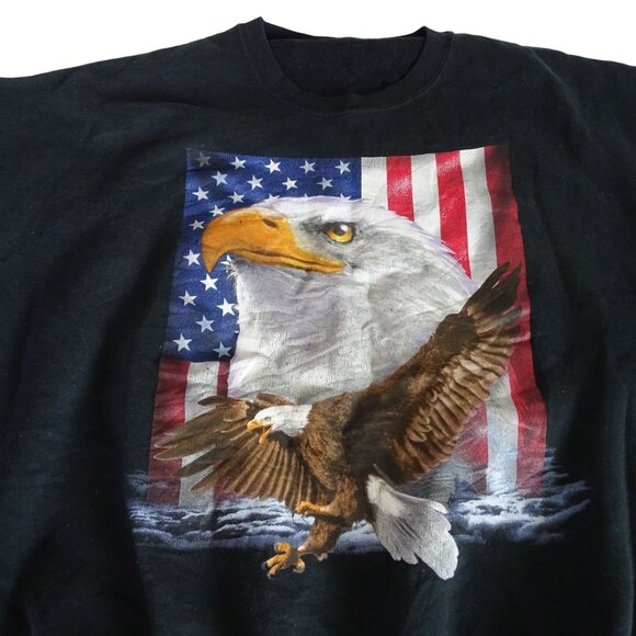Vtg Bald Eagle American Flag Graphic Black Crewneck Sweatshirt Men Size XXL FLAW - Picture 2 of 11